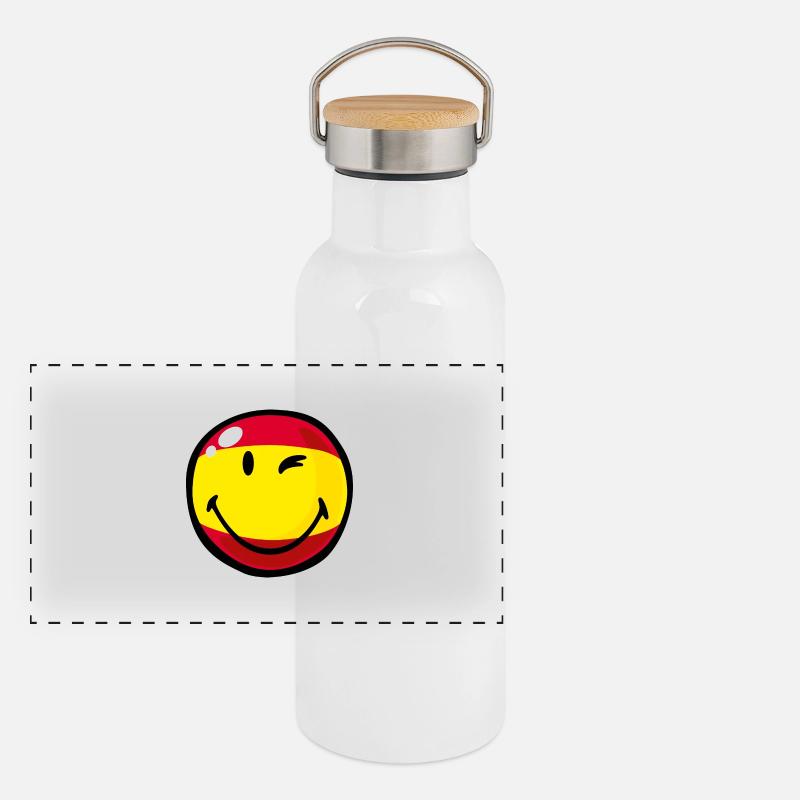 Smiley Spain Panorama Thermosflasche mit Bambusdeckel