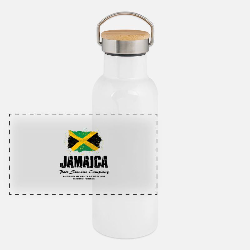 Jamaica Flag Logo Panorama Thermosflasche mit Bambusdeckel