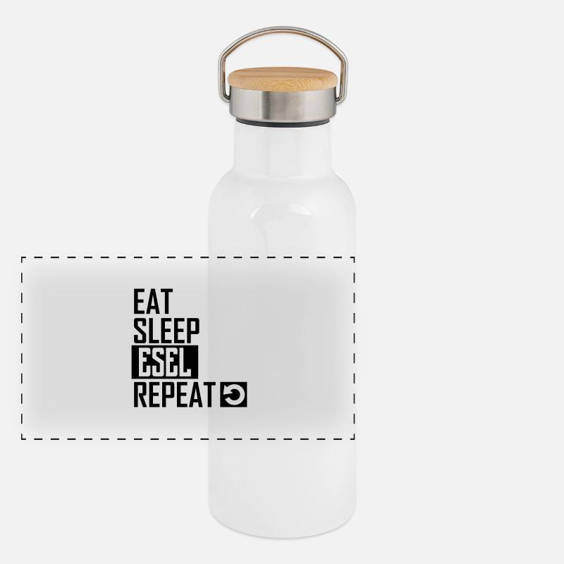 eat sleep esel repeat Panorama Thermosflasche mit Bambusdeckel