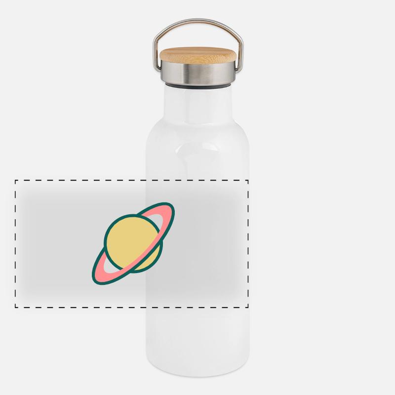 Planet Saturn (Cartoon) Panoramic Thermal Bottle with Bamboo Lid