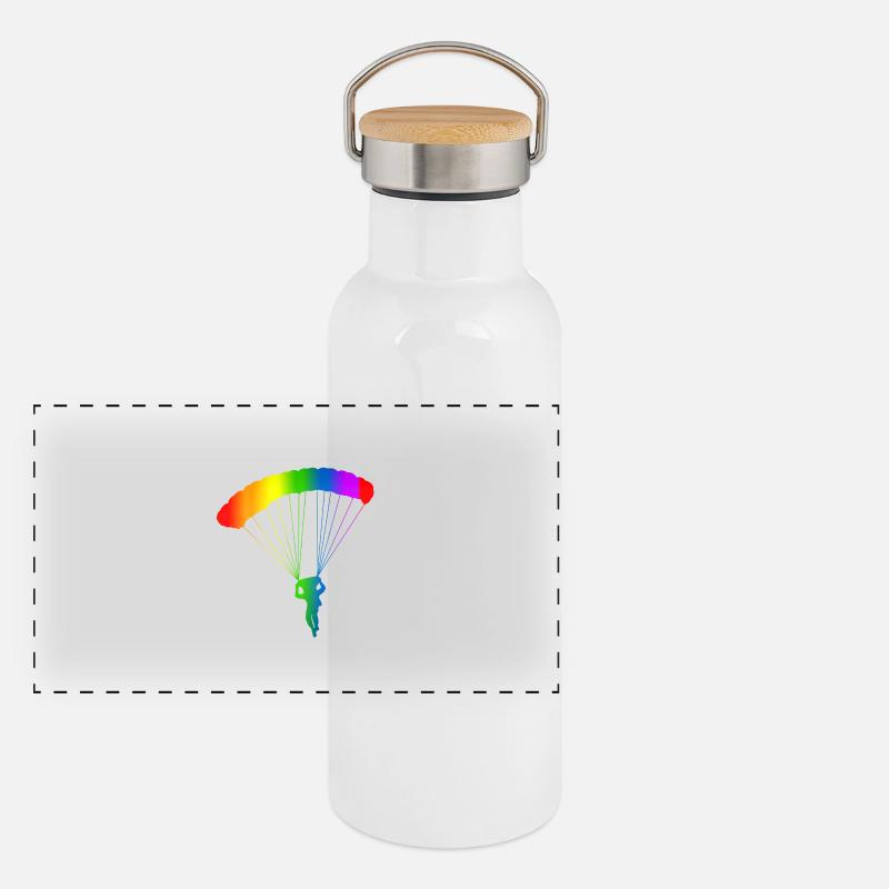 Bunter Fallschirm Regenbogen Panorama Thermosflasche mit Bambusdeckel