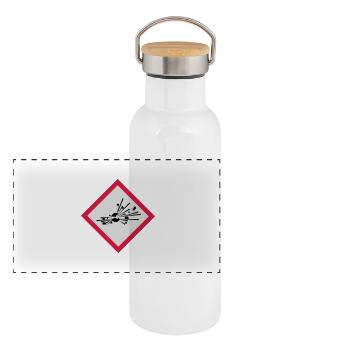 explosionsgefaehrlich - Panorama Thermosflasche mit Bambusdeckel - Weiß - Vorne