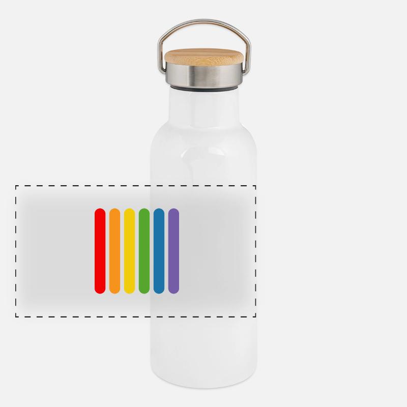 Regenbogen Staebchen Panorama Thermosflasche mit Bambusdeckel