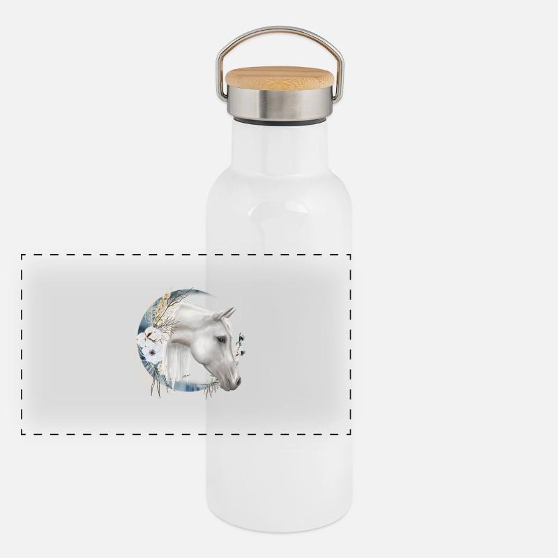 Pferdemotiv Boho Panorama Thermosflasche mit Bambusdeckel