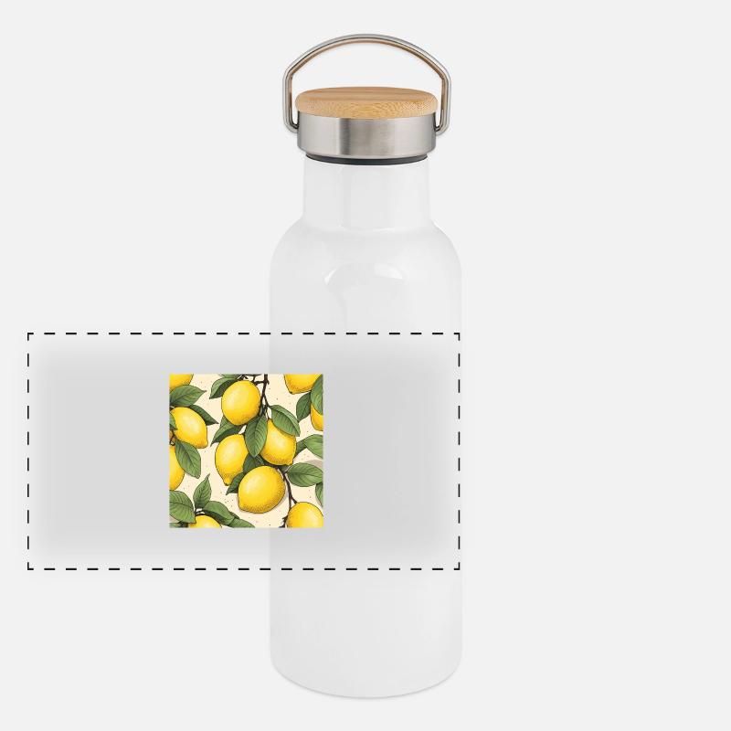 Zitronen Obst - Panorama Thermosflasche mit Bambusdeckel - Weiß