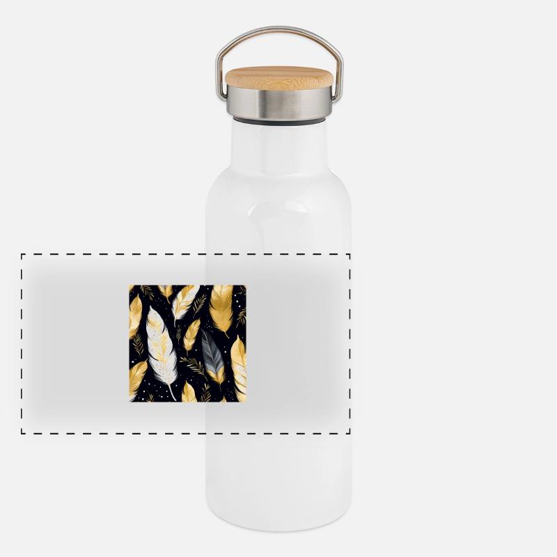 Boho Federn Panorama Thermosflasche mit Bambusdeckel