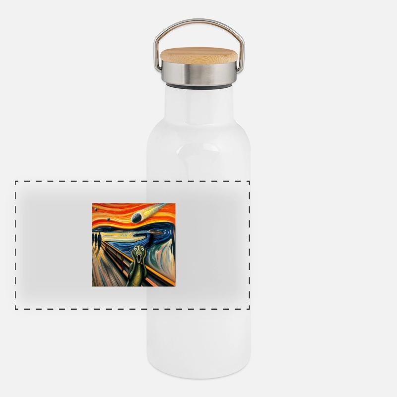 Dinosaur Scream - Panoramic Thermal Bottle with Bamboo Lid - white