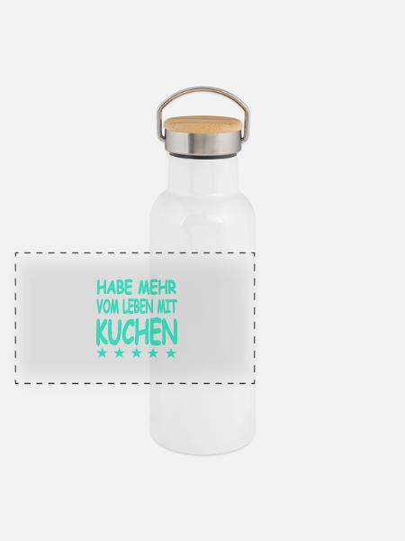 Kuchen - Panorama Thermosflasche mit Bambusdeckel - Weiß
