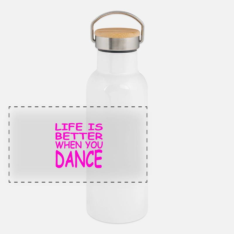 Tanzen - Panorama Thermosflasche mit Bambusdeckel - Weiß