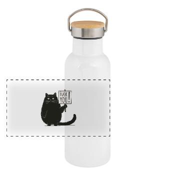 CHAT AVEC SIGNE - Gourde isotherme avec bouchon en bambou - blanc - Devant