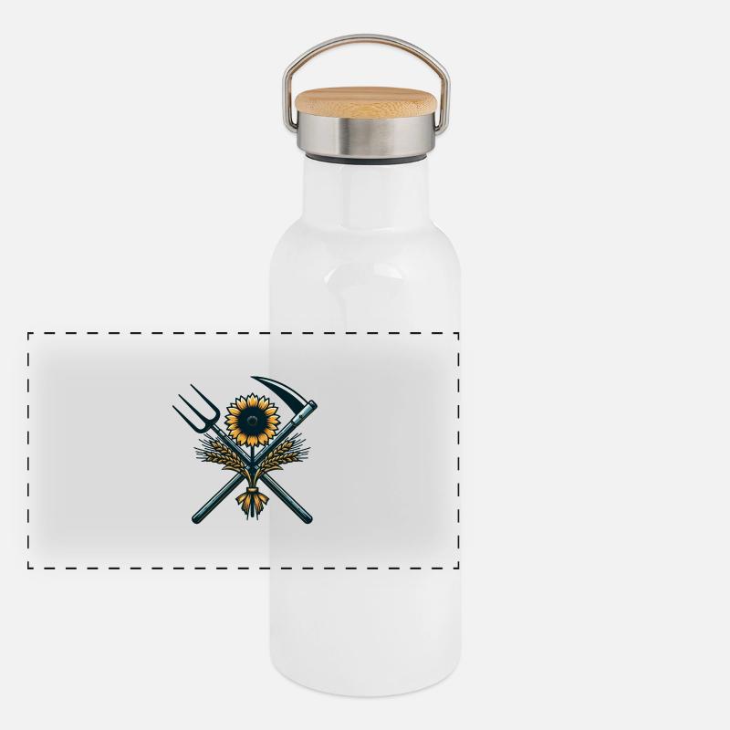 Agriculture Logo Panoramic Thermal Bottle with Bamboo Lid