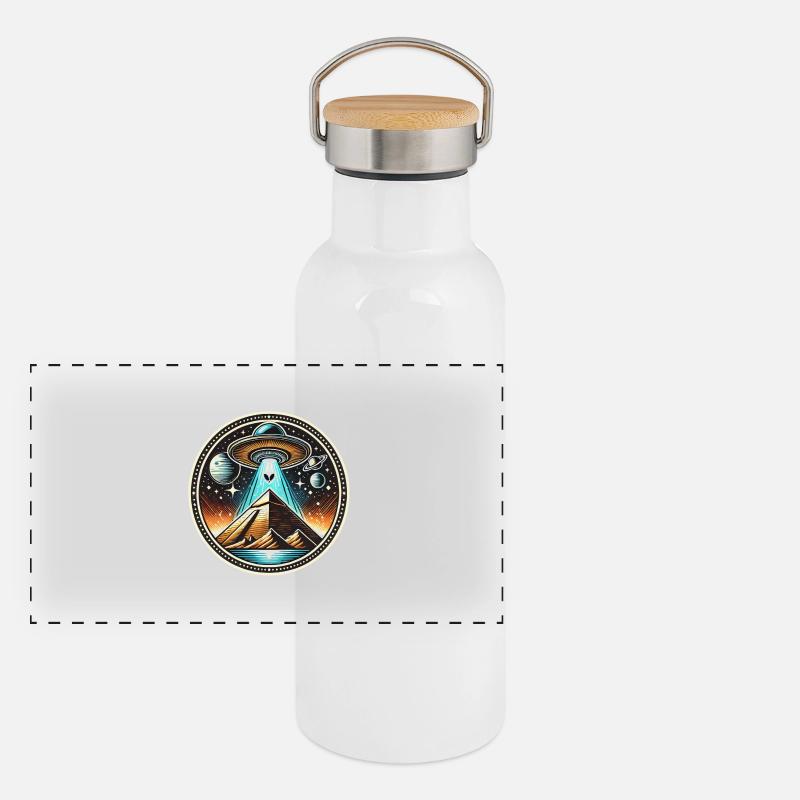 Ufo Alien Pyramiden Logo Panorama Thermosflasche mit Bambusdeckel