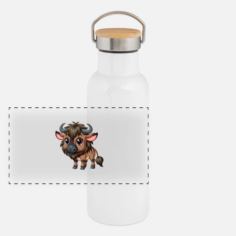 Baby-Gnus Panorama Thermosflasche mit Bambusdeckel