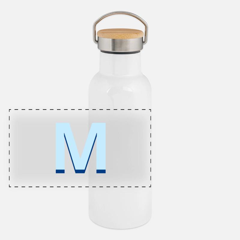 Buchstabe M Blue Pop und Modern Panorama Thermosflasche mit Bambusdeckel