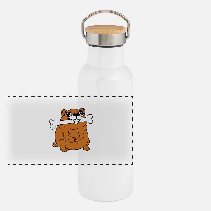 Mops Hund Knochen Maul HungerLecker Glücklich Cool Panorama Thermosflasche mit Bambusdeckel