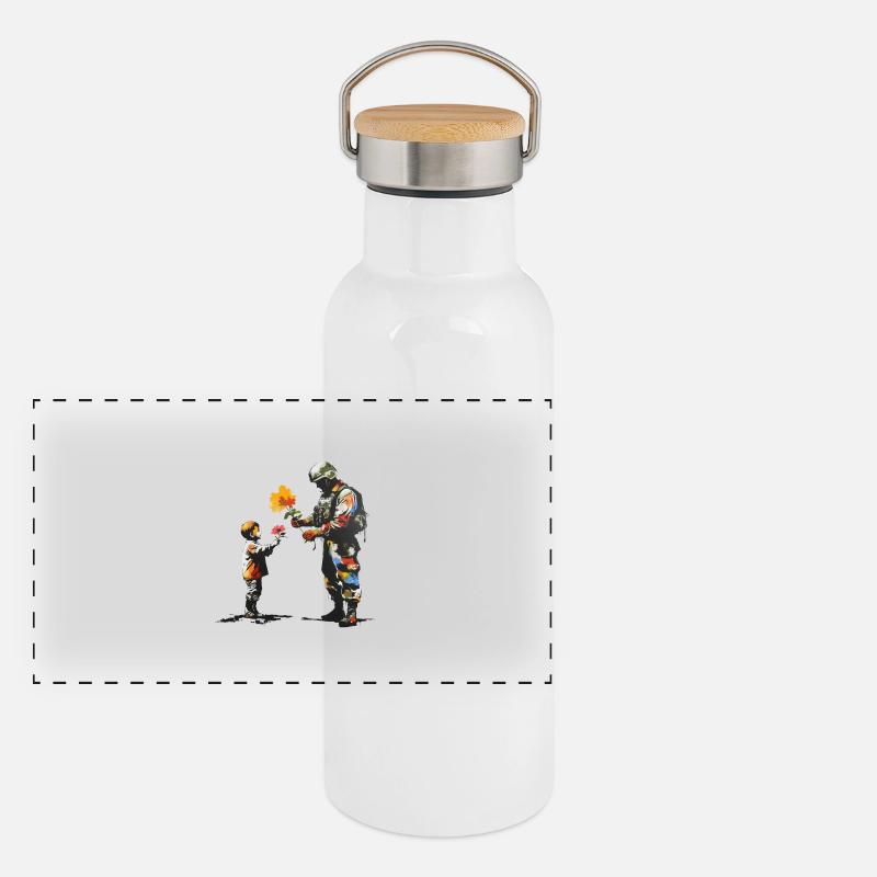 Graffiti de fleur de paix Gourde isotherme avec bouchon en bambou