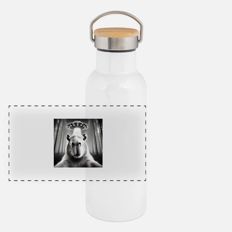 Lustiges Capybara UFOs Alien Panorama Thermosflasche mit Bambusdeckel