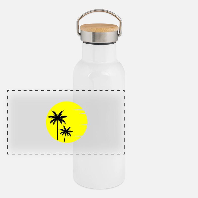 Palmiers coucher de soleil Gourde isotherme avec bouchon en bambou