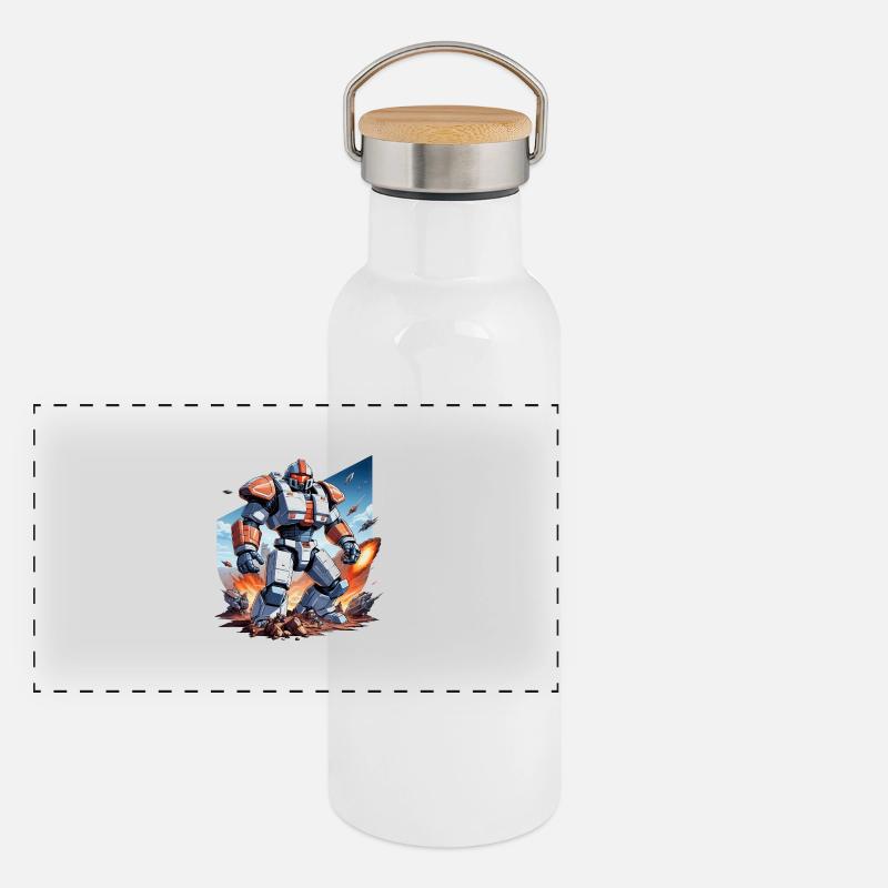 8-Bit Warrior Panorama Thermosflasche mit Bambusdeckel