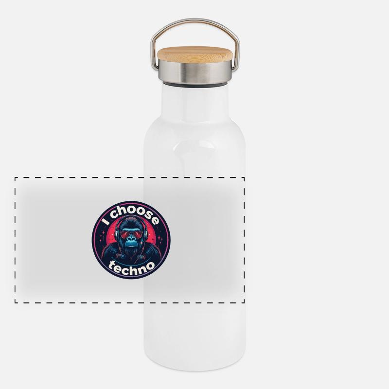 Gorilla i choose techno Panorama Thermosflasche mit Bambusdeckel