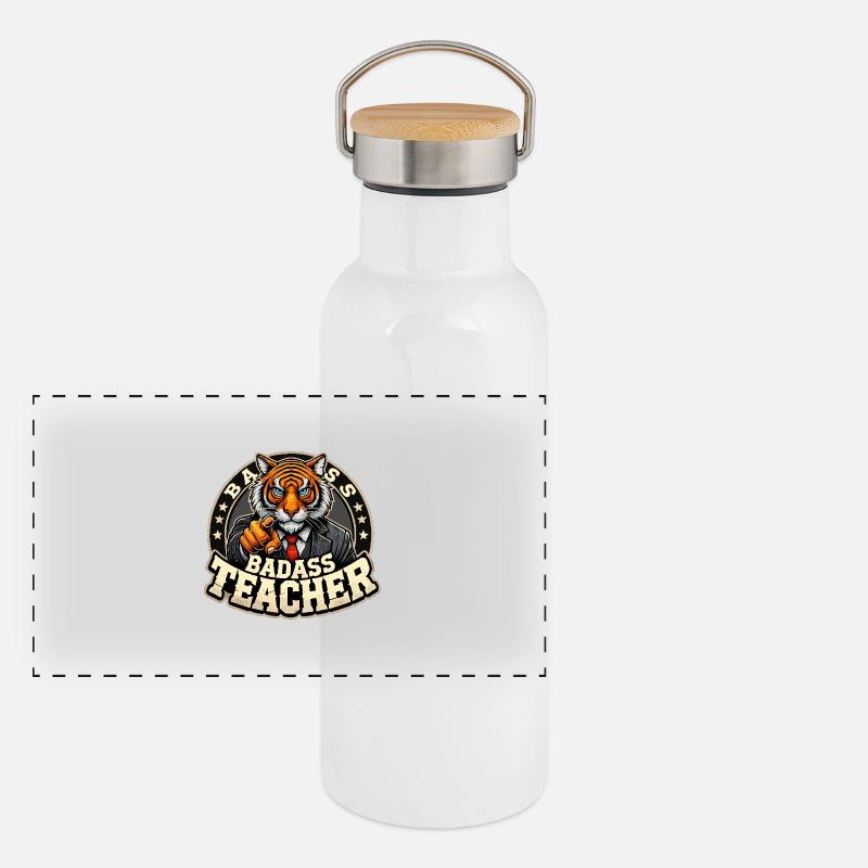 Knallharter Lehrer Tiger streng cool Geschenk Panorama Thermosflasche mit Bambusdeckel