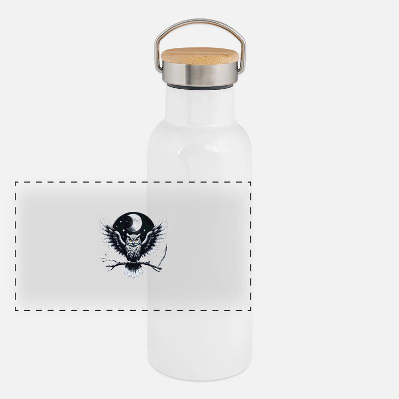 owl - Panoramic Thermal Bottle with Bamboo Lid - white