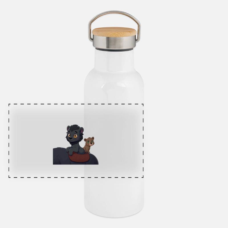 2 cute lions on a back Panoramic Thermal Bottle with Bamboo Lid