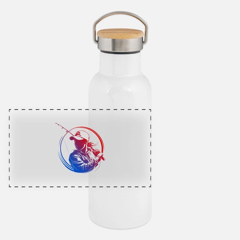 Fishing Silhouette Bunt Panorama Thermosflasche mit Bambusdeckel