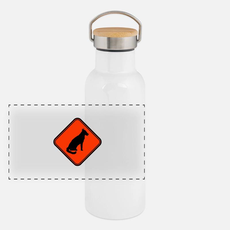 Chien Avertissement Avertissement Note Symbole de danger Gourde isotherme avec bouchon en bambou