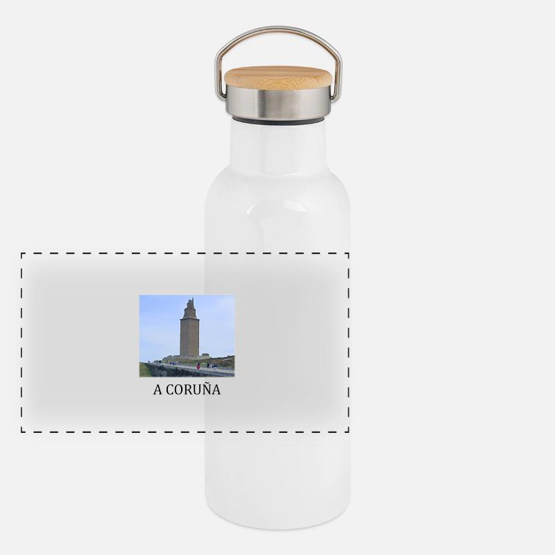 A Coruña Galicien Panorama Thermosflasche mit Bambusdeckel