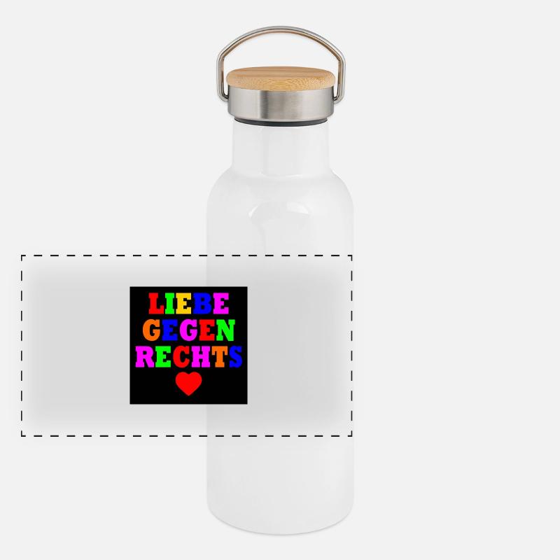 Liebe gegen rechts Panorama Thermosflasche mit Bambusdeckel