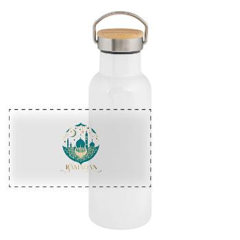 Ramadan Gift Eid Mubarak Islam Allah Muslim - Panoramic Thermal Bottle with Bamboo Lid - white - Front