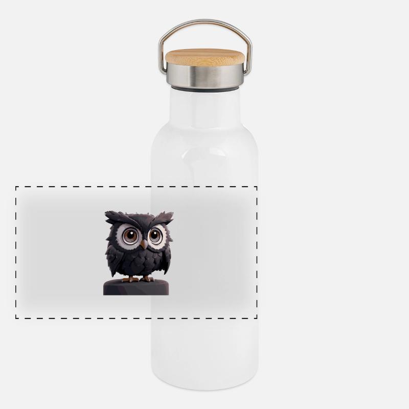 Bande dessinée hibou Gourde isotherme avec bouchon en bambou