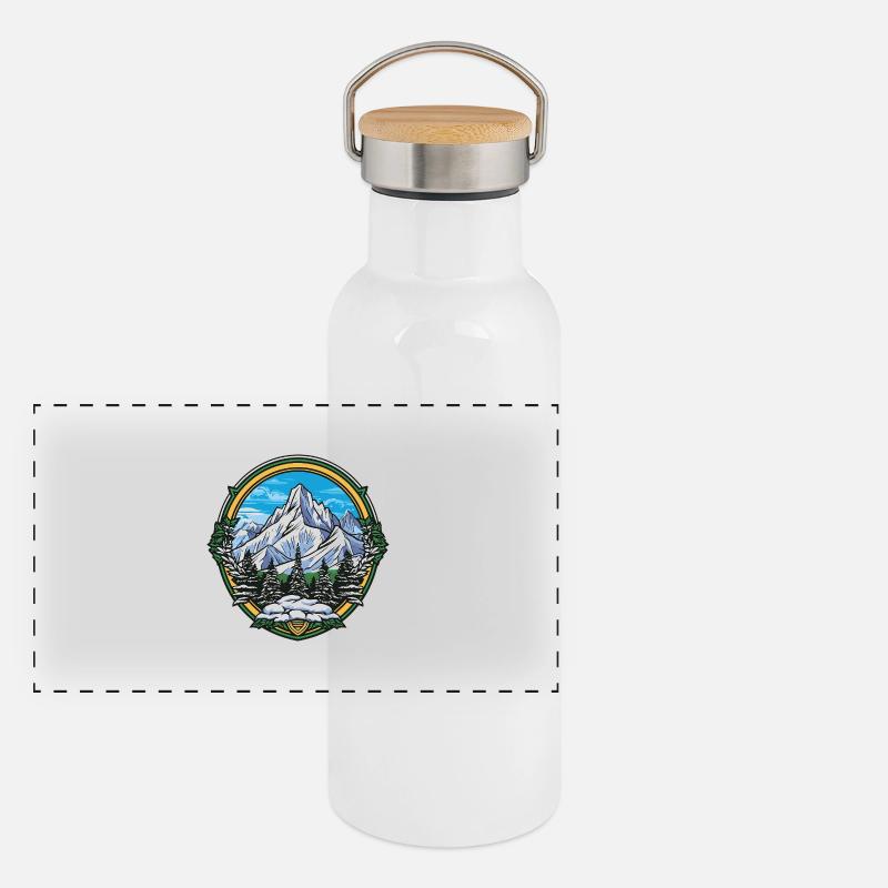 Eisberge Bergsteigen Schild Panorama Thermosflasche mit Bambusdeckel