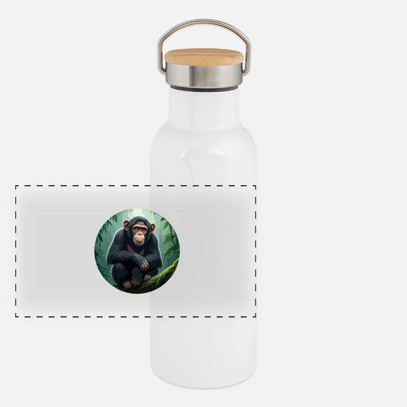 Chimpanzee on tree branch Panoramic Thermal Bottle with Bamboo Lid