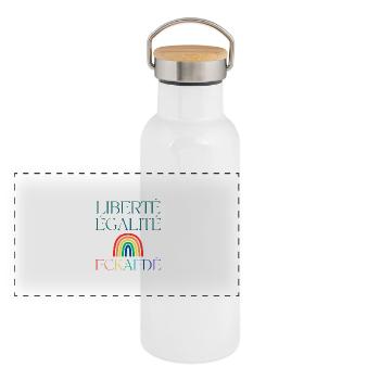 Liberté Egalité FCKAFDÉ - Arc-en-ciel FCKAFD - Gourde isotherme avec bouchon en bambou - blanc - Devant