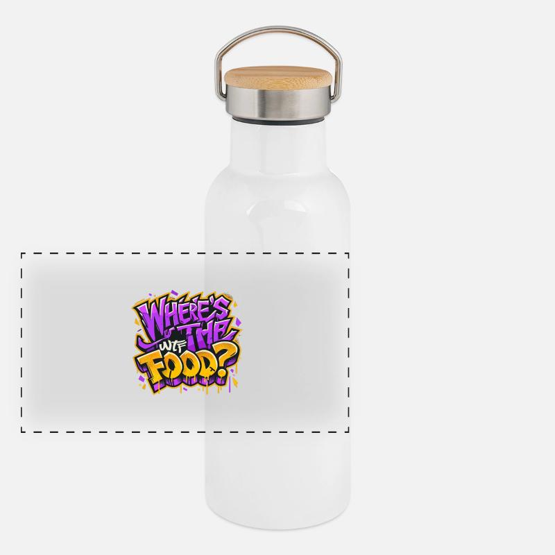 WTF Wo ist das Essen? witzig Gourmand Geschenk Panorama Thermosflasche mit Bambusdeckel