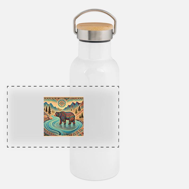 Ours Puissance Animal Gourde isotherme avec bouchon en bambou