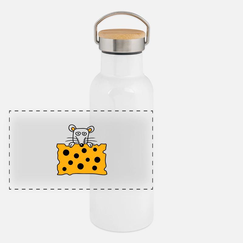 Mouse Rat Behind Big Holes Cheese Looks Funny Panoramic Thermal Bottle with Bamboo Lid