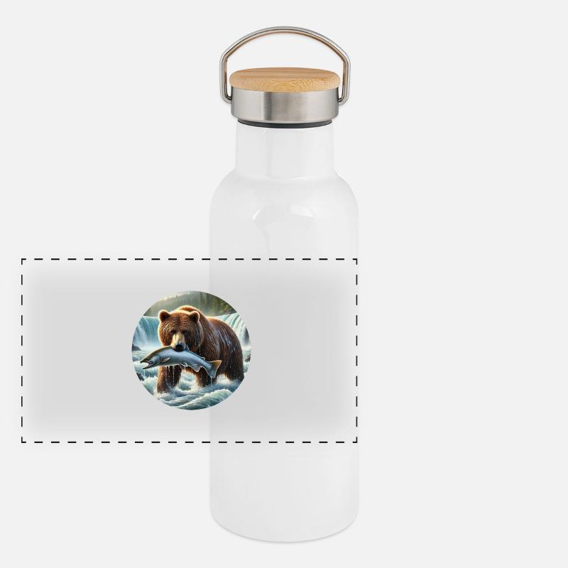 Grizzly Bär Panorama Thermosflasche mit Bambusdeckel