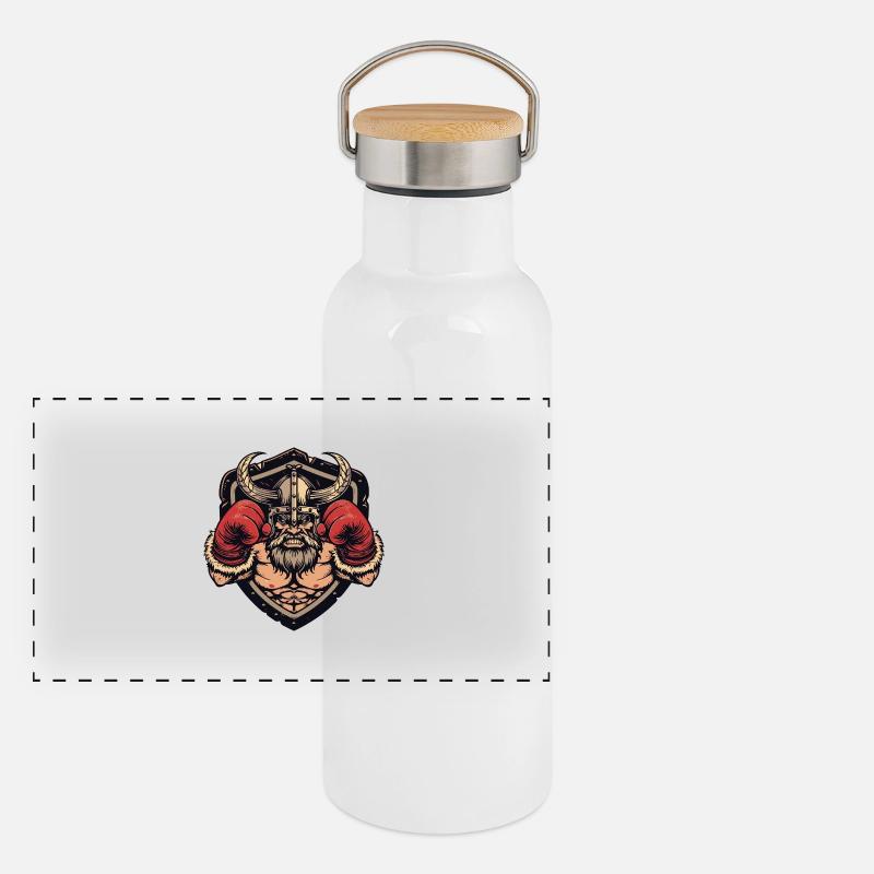 Wikinger Boxer MMA Logo Panorama Thermosflasche mit Bambusdeckel