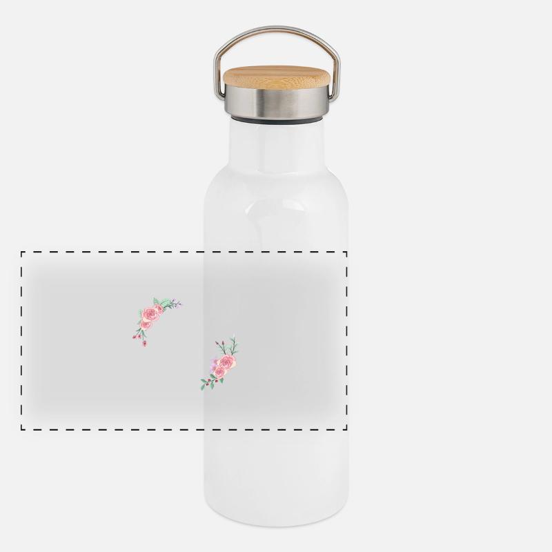 Rosa Blumenbuchstabe j Panorama Thermosflasche mit Bambusdeckel