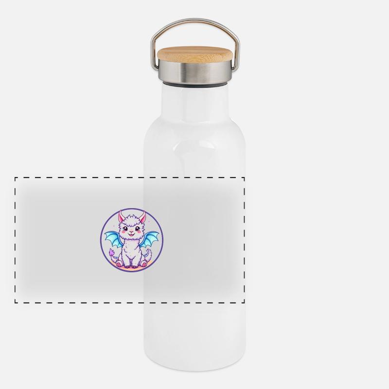 Alpakadrache Panorama Thermosflasche mit Bambusdeckel