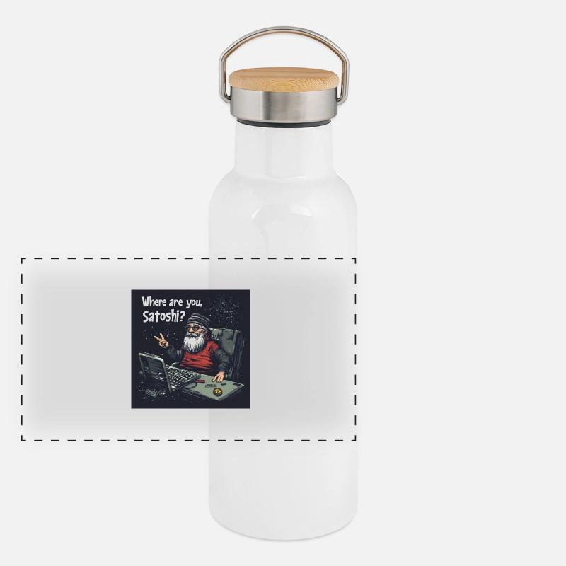 Bitcoin uncle Satoshi Panorama Thermosflasche mit Bambusdeckel