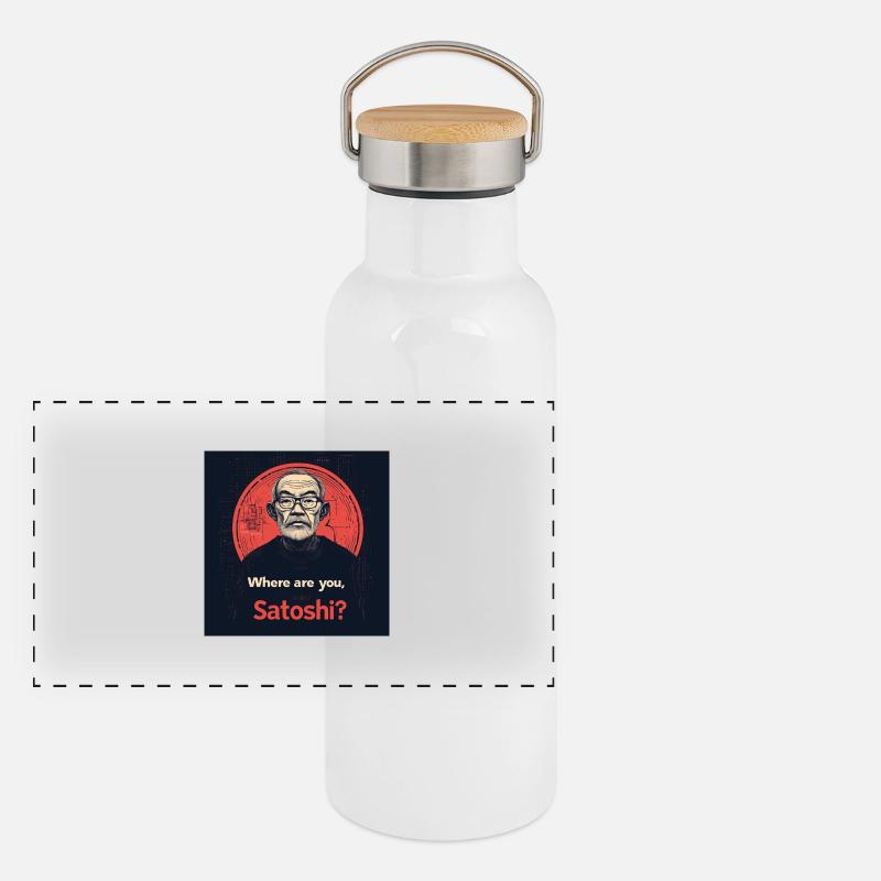 Bitcoin Satoshi Nagamoto Panorama Thermosflasche mit Bambusdeckel