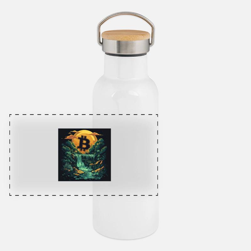 Bitcoin Panorama Thermosflasche mit Bambusdeckel