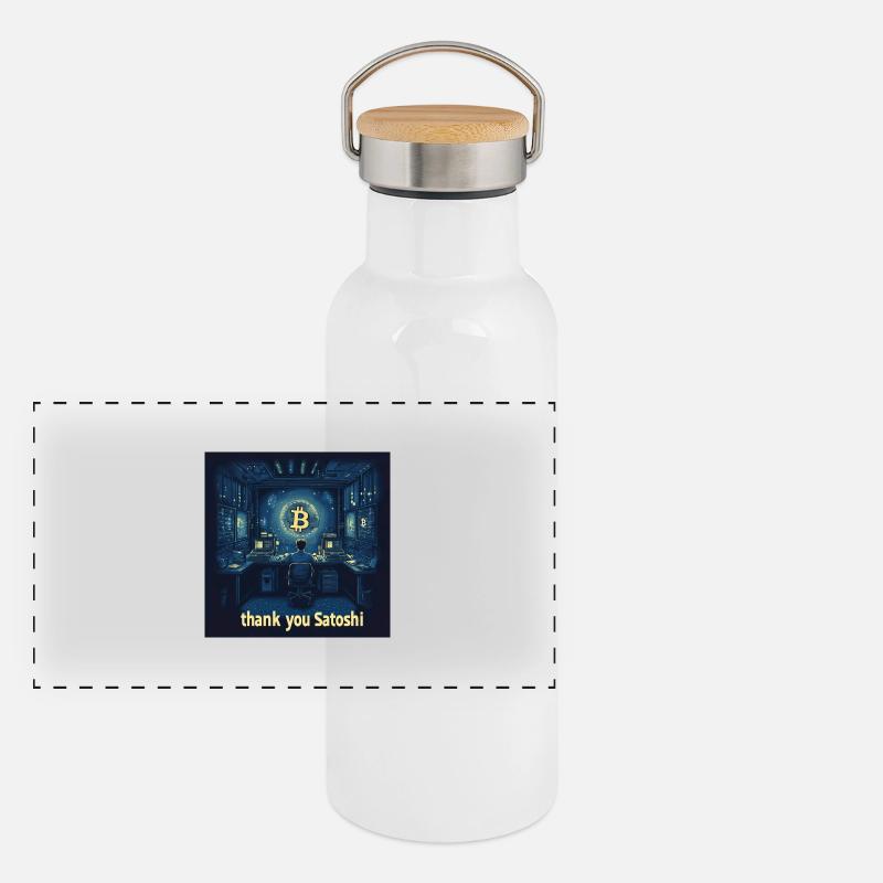 Bitcoin Satoshi Panorama Thermosflasche mit Bambusdeckel