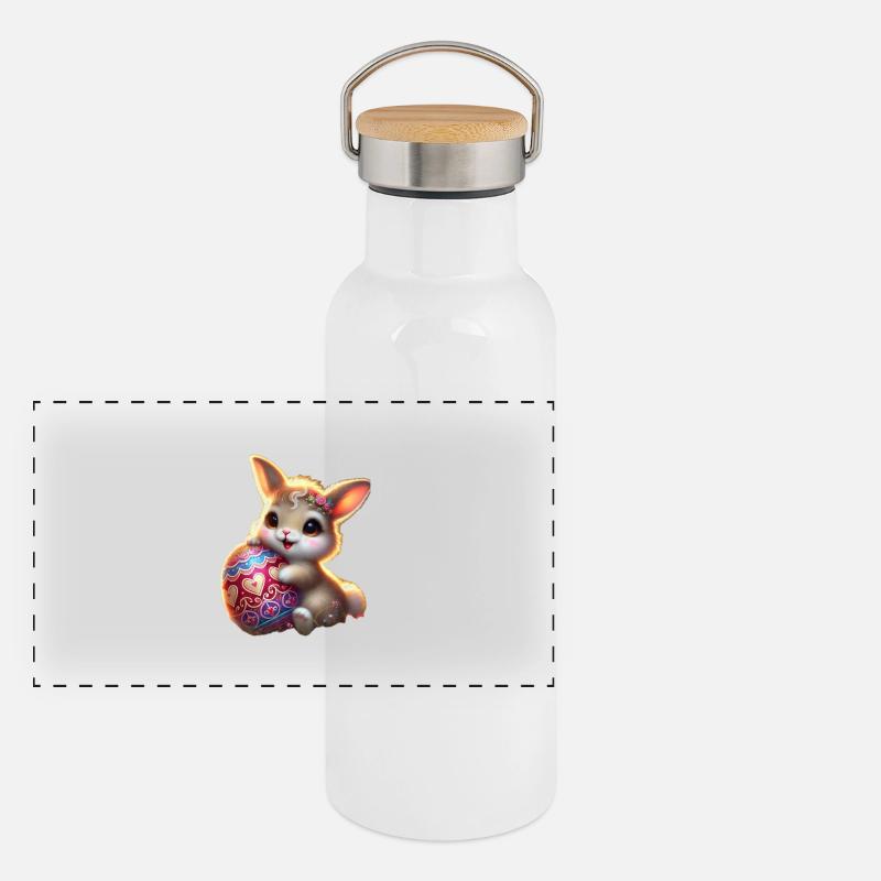 Lapin de Pâques avec œuf Gourde isotherme avec bouchon en bambou
