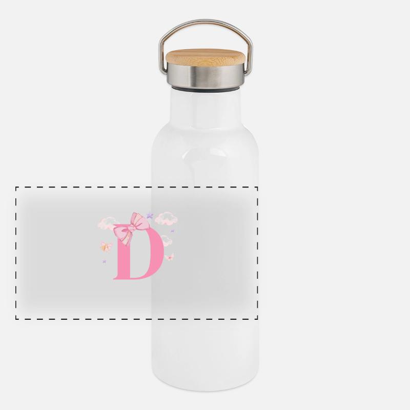 Rosa Buchstabe D Wolken Panorama Thermosflasche mit Bambusdeckel
