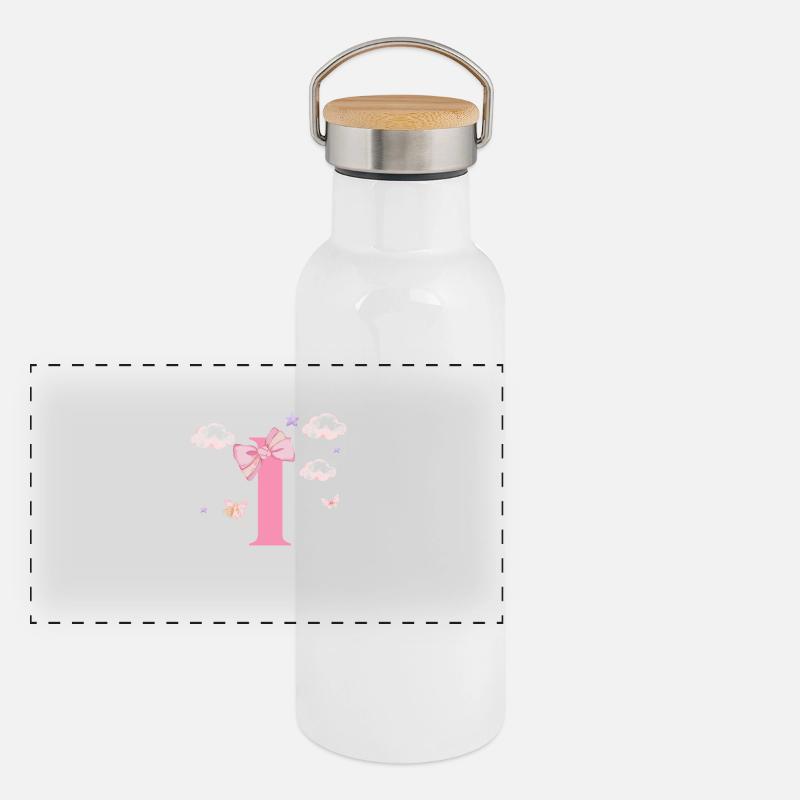 Lettre i rose nuages Gourde isotherme avec bouchon en bambou